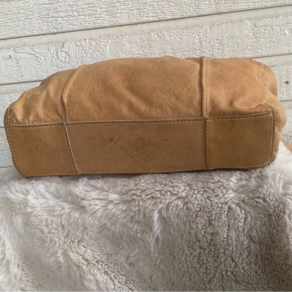 LUCKY BRAND Tan Y2K Chrome Cross Leather Hobo Bag with Embroidered Details - Picture 8 of 12